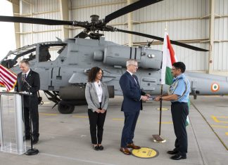 First Apache Attack Helicopter Handed Over To IAF in US Apache Attack Helicopter