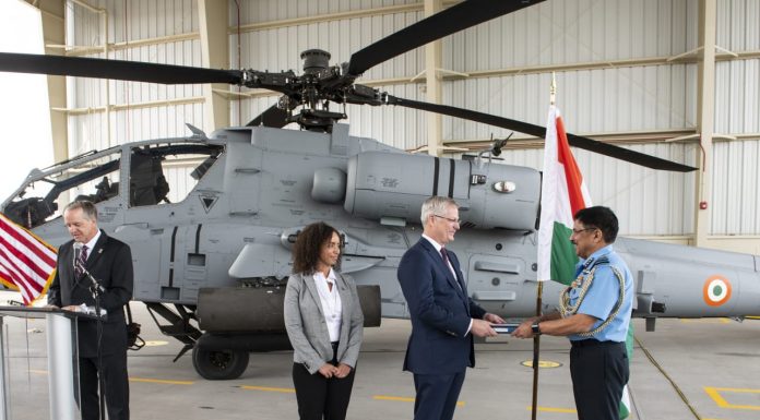 First Apache Attack Helicopter Handed Over To IAF in US Apache Attack Helicopter