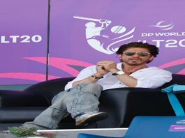 Shah Rukh Khan at DP World ILT20, cheering for Abu Dhabi Knight Riders