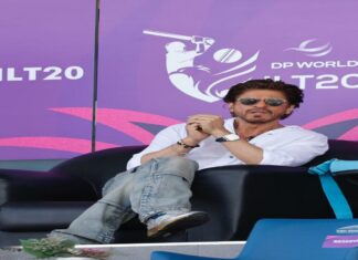 Shah Rukh Khan Adds Bollywood Charm to DP World ILT20, Broadcast Exclusively by ZEE Shah Rukh Khan at DP World ILT20, cheering for Abu Dhabi Knight Riders
