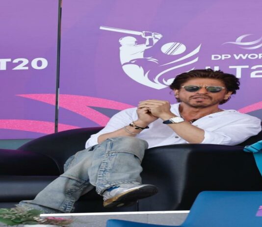Shah Rukh Khan Adds Bollywood Charm to DP World ILT20, Broadcast Exclusively by ZEE Shah Rukh Khan at DP World ILT20, cheering for Abu Dhabi Knight Riders