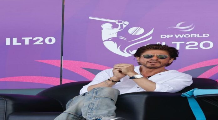 Shah Rukh Khan Adds Bollywood Charm to DP World ILT20, Broadcast Exclusively by ZEE Shah Rukh Khan at DP World ILT20, cheering for Abu Dhabi Knight Riders