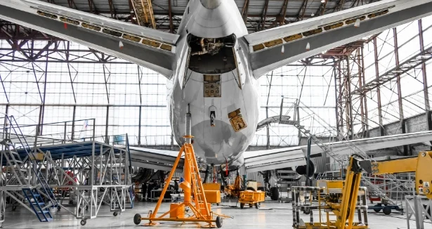 Aircraft under maintenance in Hangar